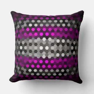 Magenta and Grey Hexagons Pattern Throw Pillow