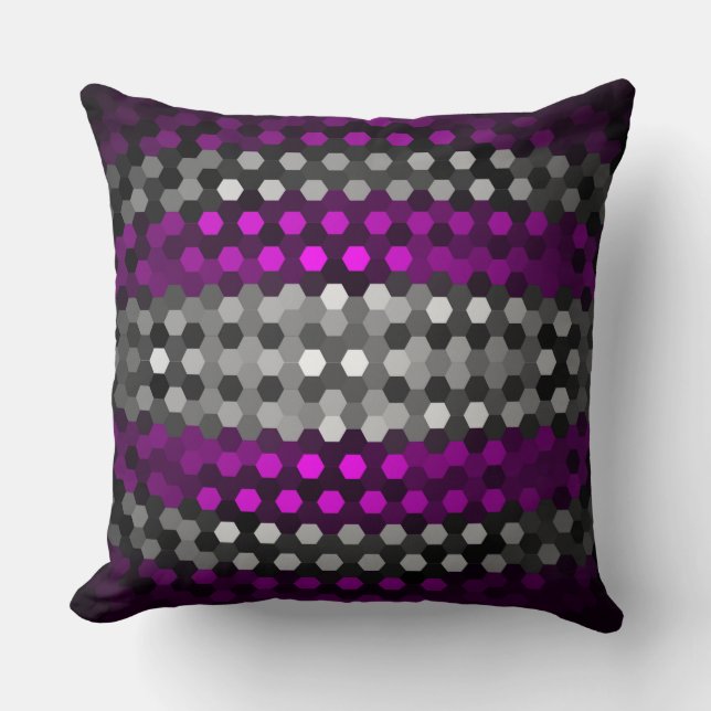 Magenta and Grey Hexagons Pattern Throw Pillow (Front)