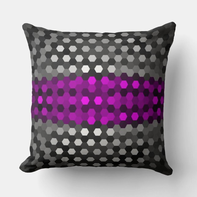 Magenta and Grey Hexagons Pattern Throw Pillow (Front)