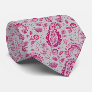 Magenta and Grey Paisley Tie