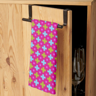 magenta and multicolours crosses kitchen towel