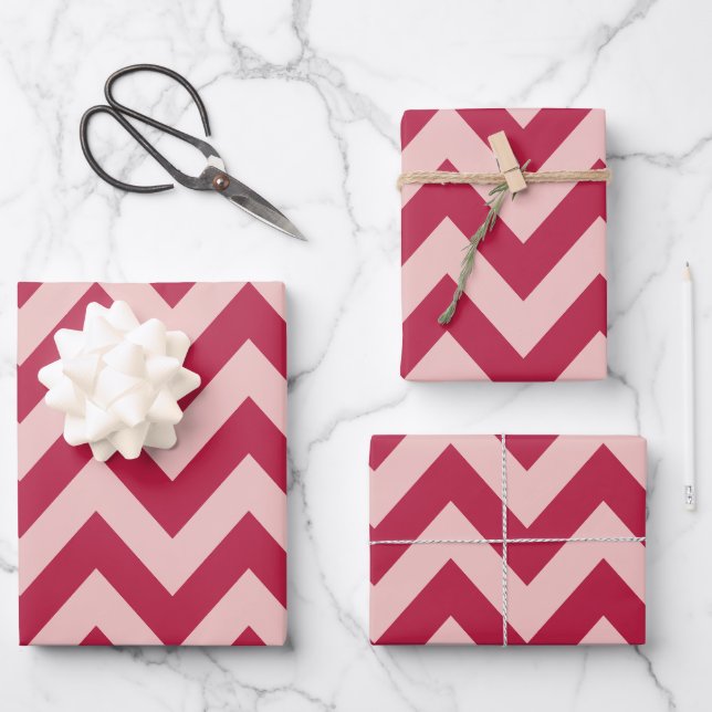Magenta And Peach Chevron Wrapping Paper Sheet (Front)