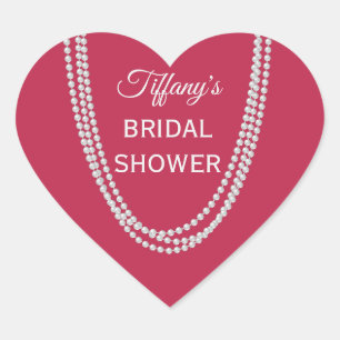 Magenta and Pearls Bridal Shower  Heart Sticker
