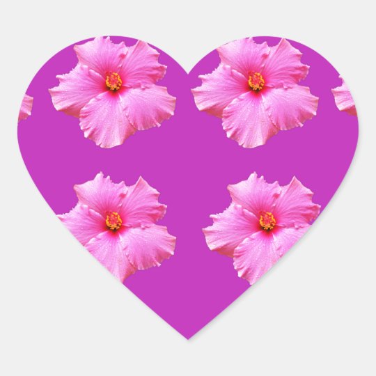 Magenta And Pink Hibiscus Kisses, Heart Sticker