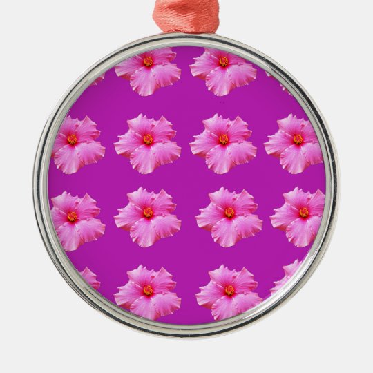 Magenta And Pink Hibiscus Kisses, Metal Ornament