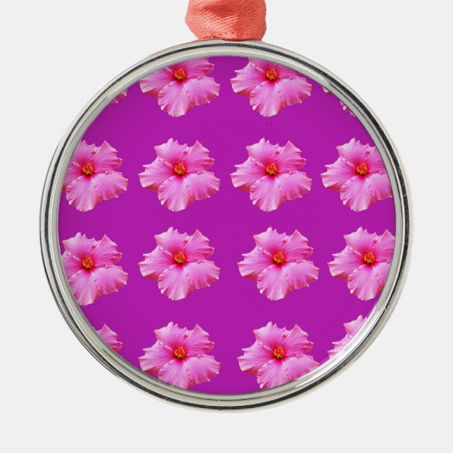 Magenta And Pink Hibiscus Kisses, Metal Ornament (Front)