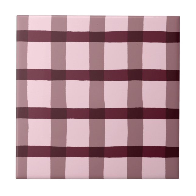 Magenta and Pink Plaid Pattern Tile (Front)