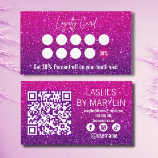 Magenta and Purple Ombre Glitter Lash Technician Loyalty Card