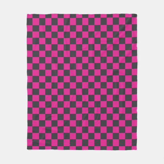 Magenta and smoke checkerboard pattern fleece blanket (Front)