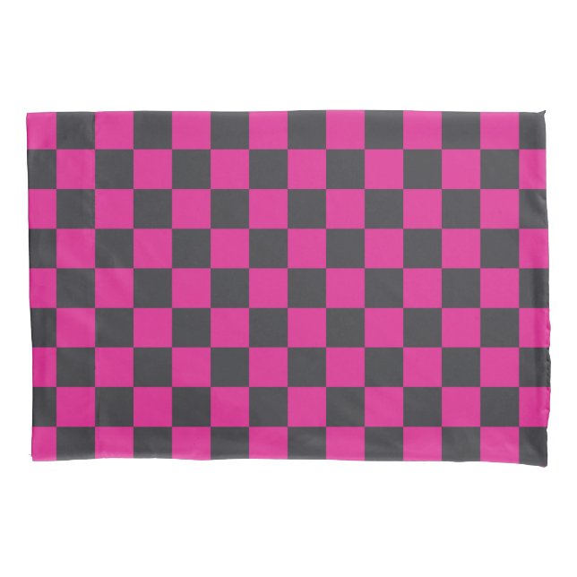 Magenta and smoke checkerboard pattern pillowcase (Front-Left)