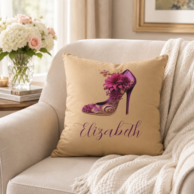 Magenta and Tan High Heel Throw Pillow (Creator Uploaded)