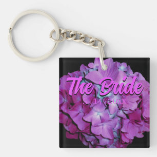 Magenta  and teal hydrangeas the Bride Keychain