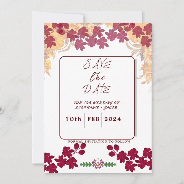 MAGENTA AND YELLOW FLORAL SAVE THE DATE CARD (Front)