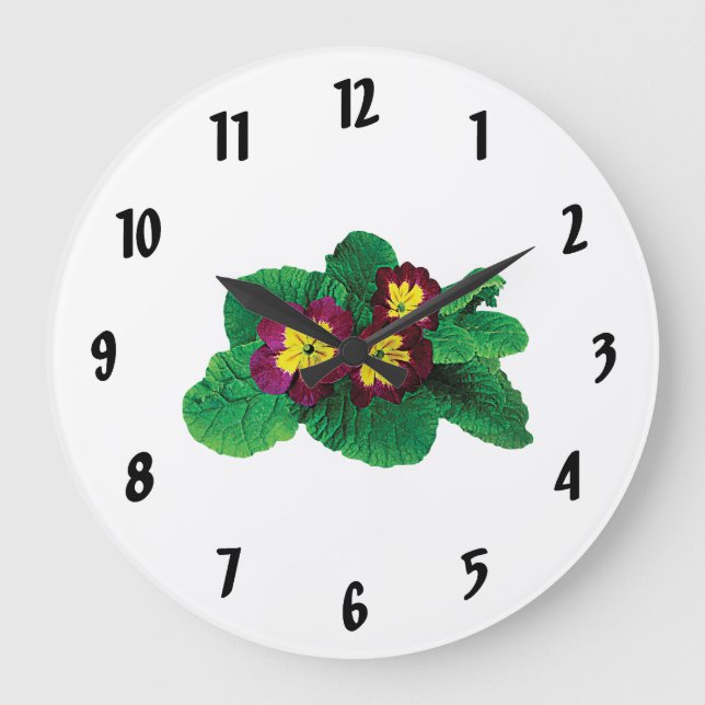 Magenta and Yellow Primroses Large Clock (Front)