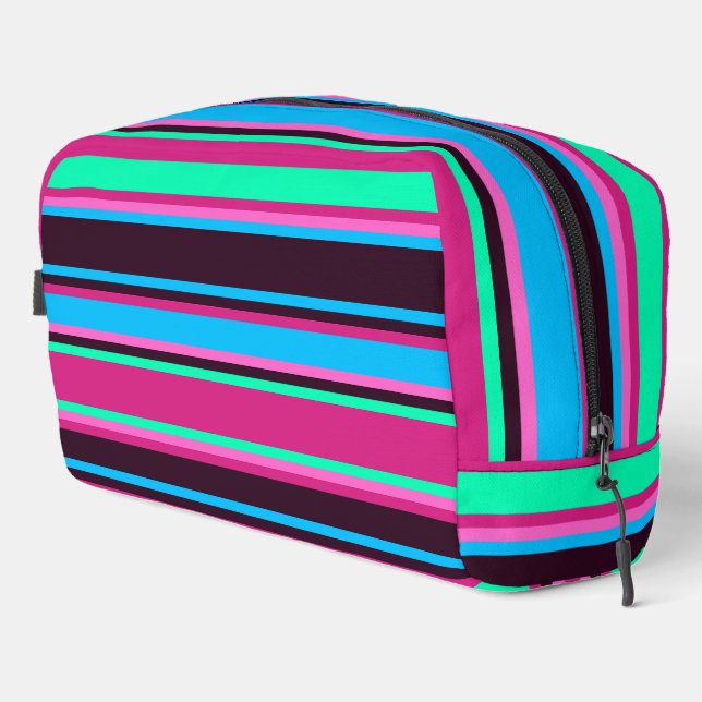 Magenta, Aqua, & Blue Striped Toiletry Bag (Right Corner)