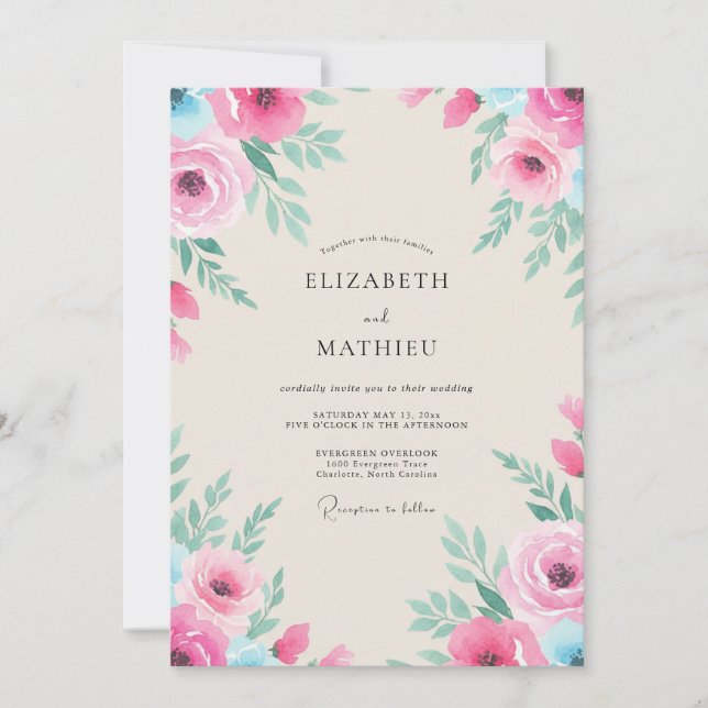 Magenta Aqua Painted Wedding Invitation (Front)