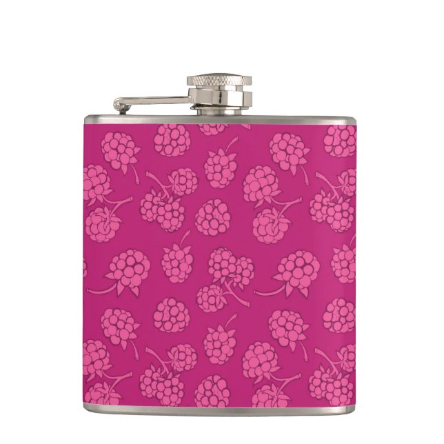 Magenta Berry Pattern Hip Flask (Front)