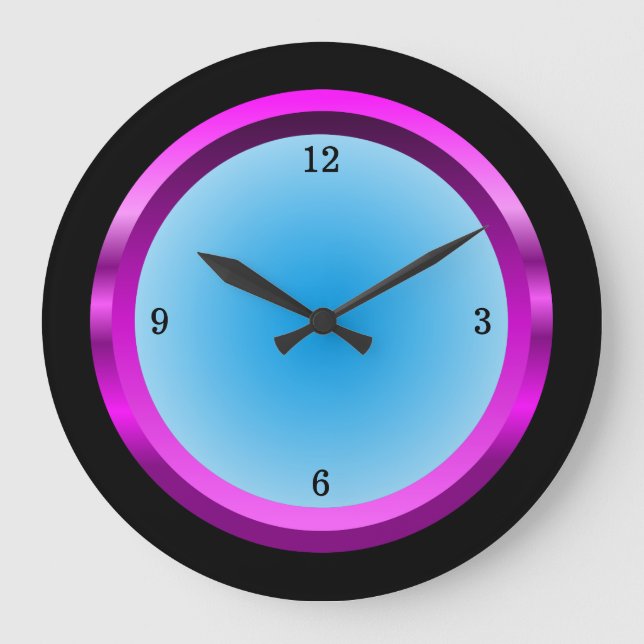Magenta Black and Cool Blue Large Clock (Front)