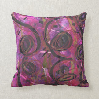 Magenta, black and gold swirls throw pillow