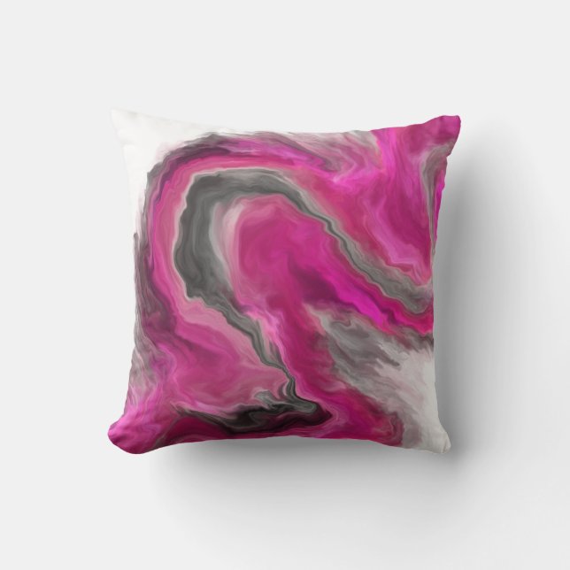 Magenta Black Grey Jewel Tone Fluid Art Swirl Throw Pillow (Front)