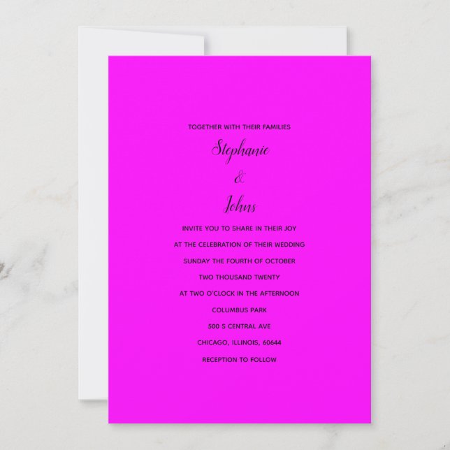 Magenta Black Minimal Colourful Bright 2024 Weddin Invitation (Front)