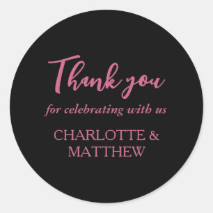 Magenta & Black Wedding Classic Round Sticker