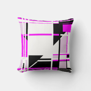 Magenta Black White Lilac Geometric MCM Look Throw Pillow