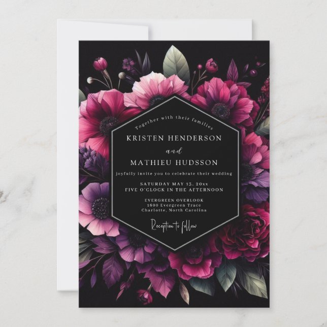 Magenta Bloom Nocturne Wedding Invitation (Front)