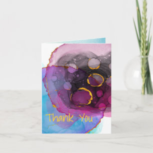 Magenta Blue and Gold Thank You, Address on Back Card