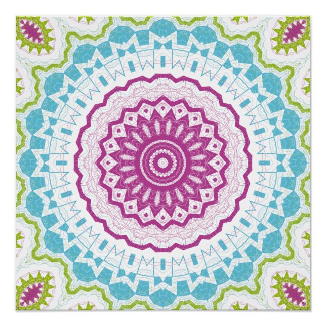 Magenta Blue and Green Mandala Pattern Poster (Front)