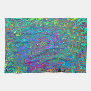 Magenta, Blue and Sea Foam Green Retro Swirl Kitchen Towel