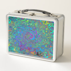 Magenta, Blue and Sea Foam Green Retro Swirl Metal Lunch Box