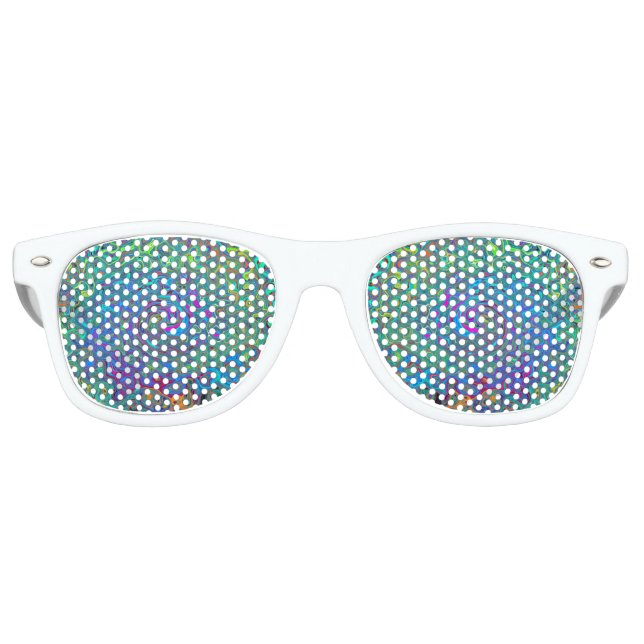 Magenta, Blue and Sea Foam Green Retro Swirl Retro Sunglasses (Front)