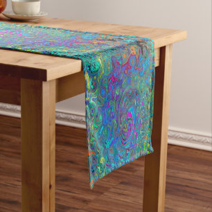 Magenta, Blue and Sea Foam Green Retro Swirl Short Table Runner
