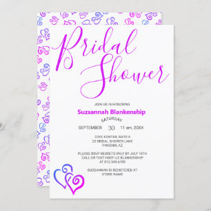 Magenta Blue Linked Hearts Bridal Shower Template