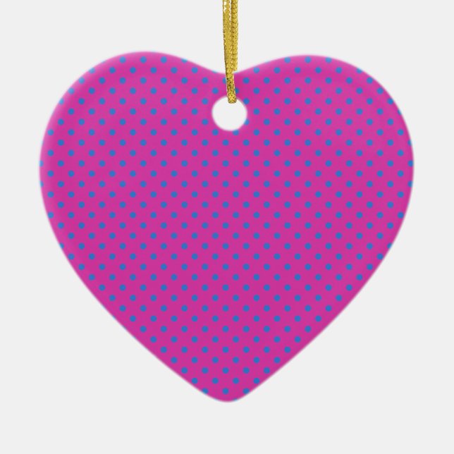 Magenta, Blue Polka Dots Ceramic Ornament (Front)