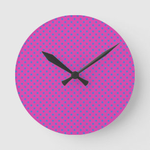 Magenta, Blue Polka Dots Round Clock