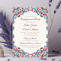 Magenta Blue Whimsical Floral Engagement Party