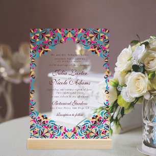 Magenta Blue Whimsical Floral Mandala Wedding Acrylic Invitations