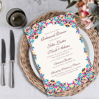 Magenta Blue Whimsical Floral Rehearsal Dinner