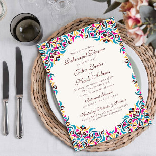 Magenta Blue Whimsical Floral Rehearsal Dinner  Invitation