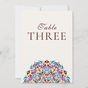 Magenta Blue Whimsical Floral Wedding Table Number