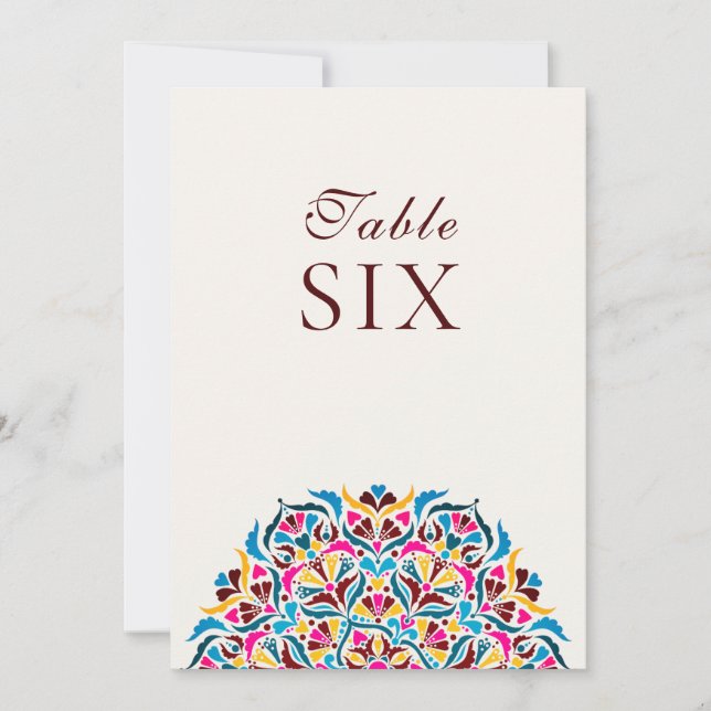 Magenta Blue Whimsical Floral Wedding Table Number (Front)