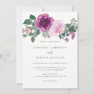 Magenta Blush Pink Floral Spray Ivory Wedding Invitation