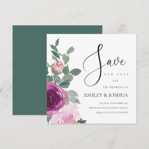 Magenta Blush Pink Floral White Save The Date Invitation