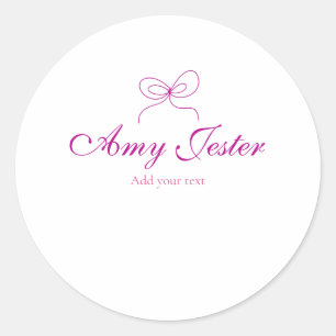 magenta bow name monogram scribble illustration  classic round sticker