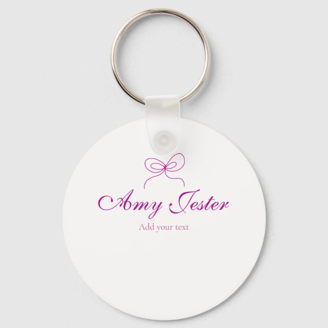 magenta bow name monogram scribble illustration  keychain (Front)