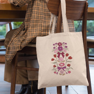 Magenta Bows and Blossoms Floral Tote Bag