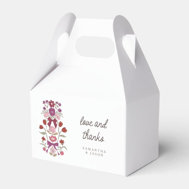 Magenta Bows Florals Wedding Favor Box (Front Side)