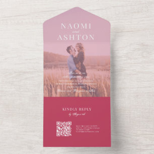 Magenta   Brushed Overlay Wedding All In One Invitation
